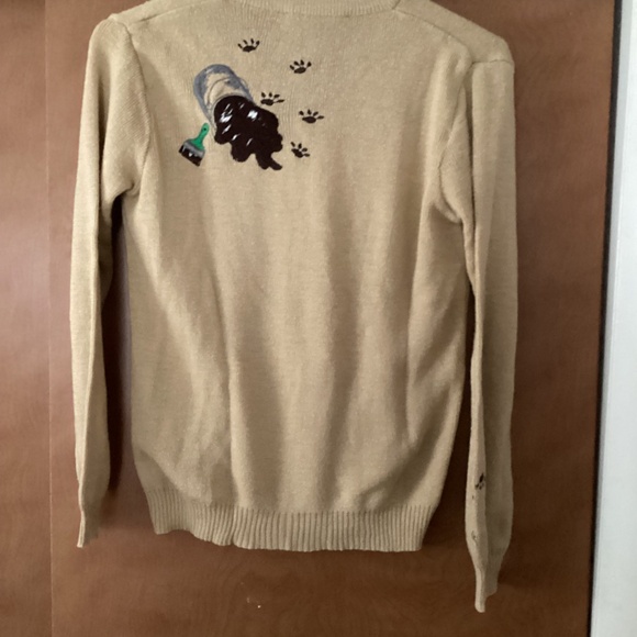 Vintage Cyn Les Novelty Sweater Tan Embroidered Scottish Dog with Paw Prints - Picture 4 of 5